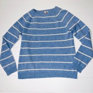Striped Cashmere 100% Blue & White Crewneck Sweater M Soft